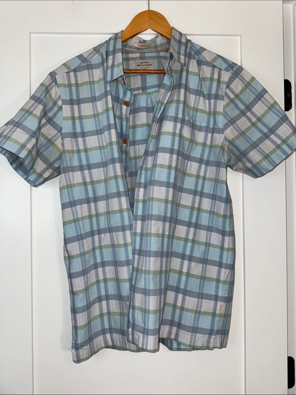 Quiksilver Waterman Edition Light Blue Plaid Short-Sleeve Button-Down Shirt Sz L